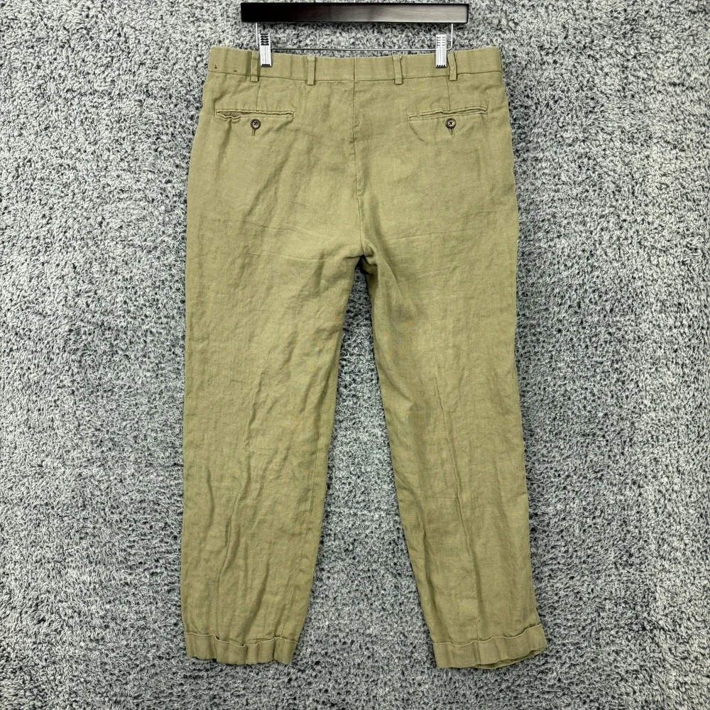 Brooks Brothers Pants Mens 38x30 Beige Irish Linen 1818 Madison Pleated Cuffed